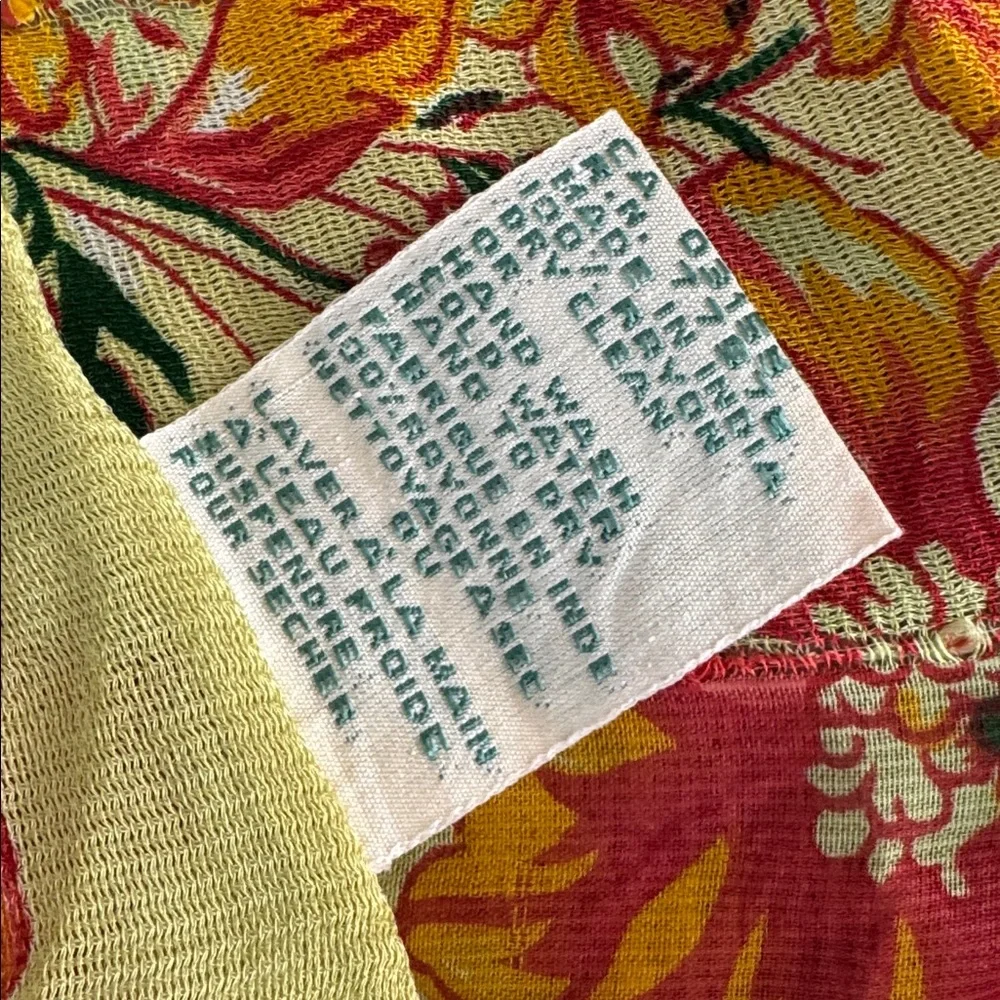 Vintage April Cornell Floral Scarf Lime Green Flower Border 40x40 Large